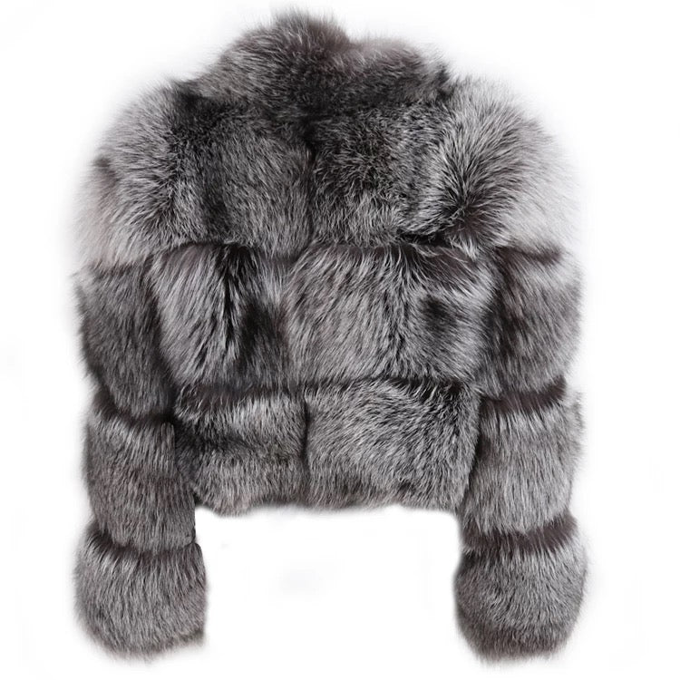 Diva Black Fox Fur Jacket with Vertical Panels